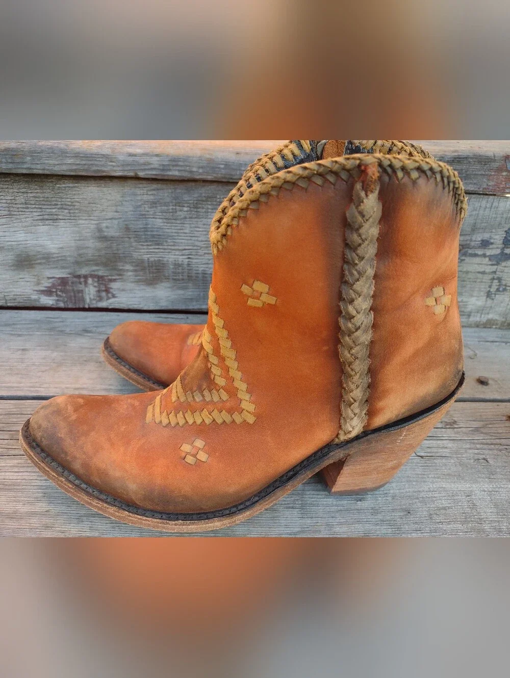 Liberty Black Aztec Southwestern Leather Western Cowgirl Booties Size US 7